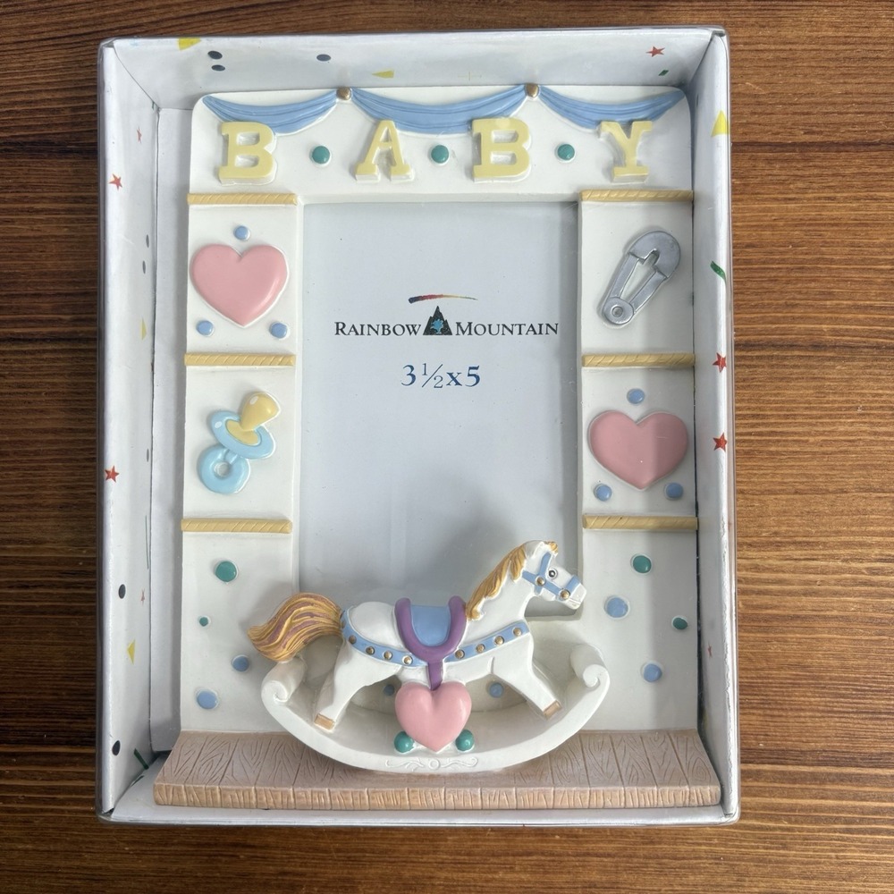 Rainbow Mountain Baby Photo Frame Rocking Horse Nursery 3.5x5 Picture